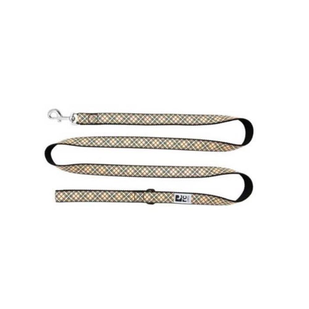 RC Pets Plaid Dog Leash Tan Tartan 6ft Chrome Clip On Sturdy Nylon 3/4” width
